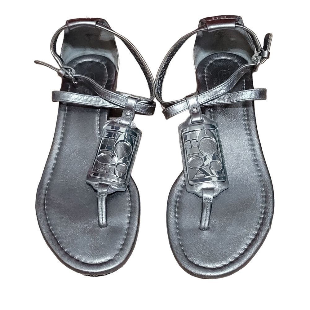 Coach Metallic Silver T-Strap Sandals